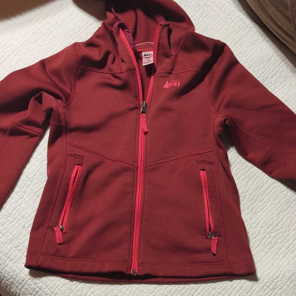 REI Red Fleece Hoodie Sweatshirt